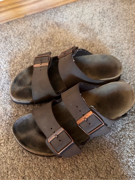 Birkenstock Shoes - Birkenstock Brown Double-Strap Sandals with Copper Buckles